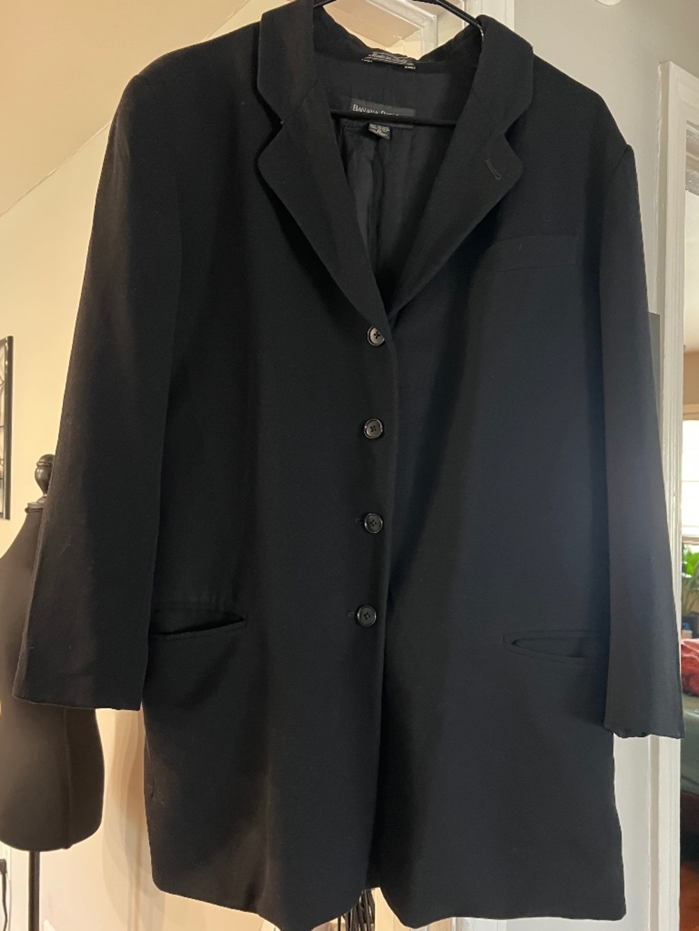 Banana Republic Blazer Jacket Women's Size 12 Black 100% Wool Made in Italy